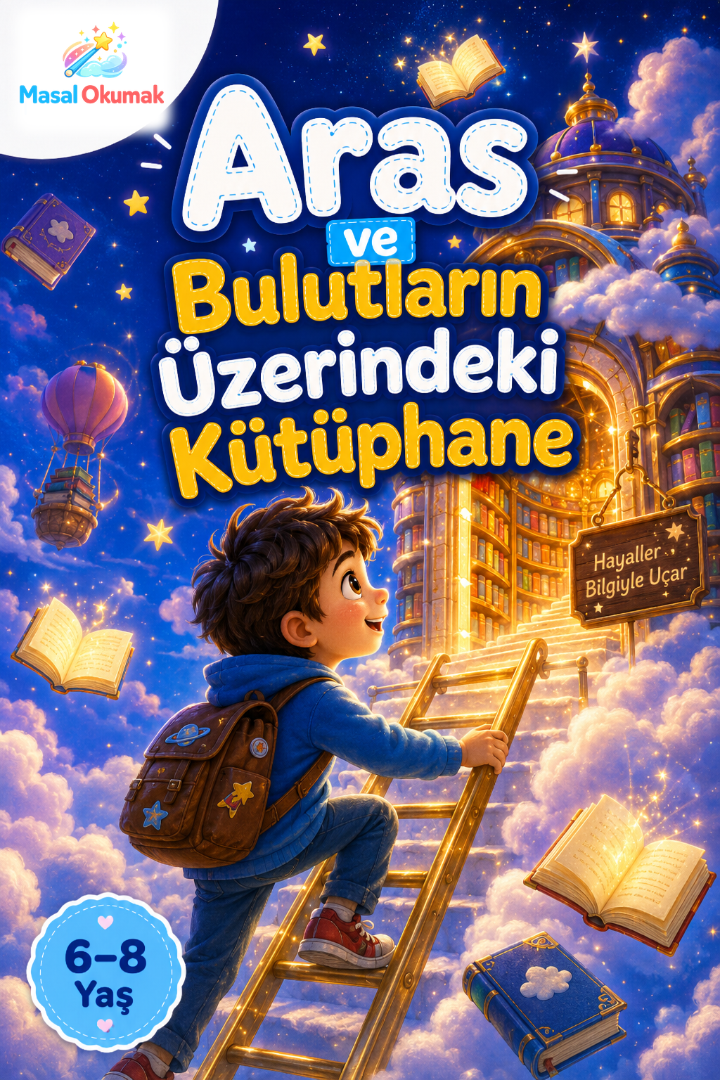 Aras ve Bulutların Üzerindeki Kütüphane çocuk masalı kapak görseli