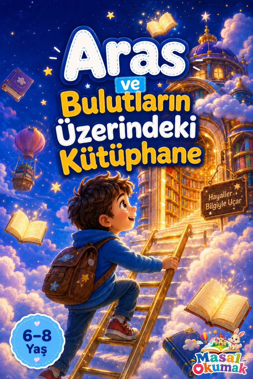 Aras ve Bulutların Üzerindeki Kütüphane çocuk masalı kapak görseli