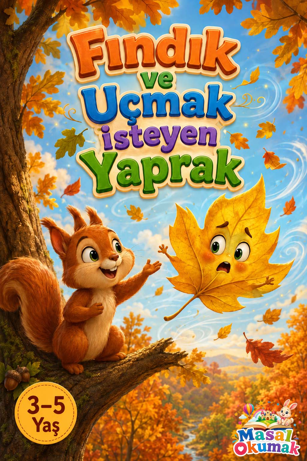 Fındık ve Uçmak İsteyen Yaprak çocuk masalı kapak görseli